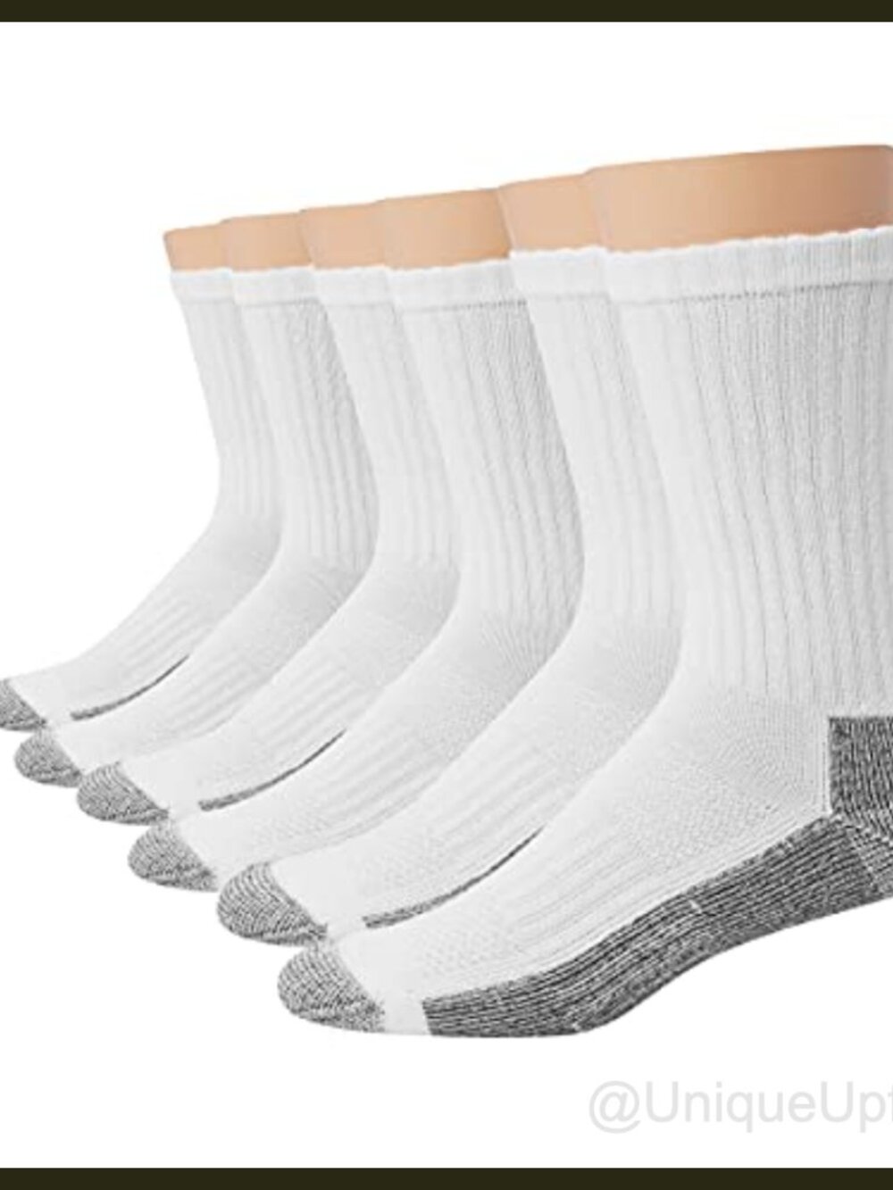 Men's Cushioned Crew Work Socks 6 Pack Moisture Wicking Odor Control White Gym